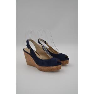 ⚓️ Stuart Weitzman "Jean" Navy Suede Cork Wedge Heels Kate Middleton Style Sz 7